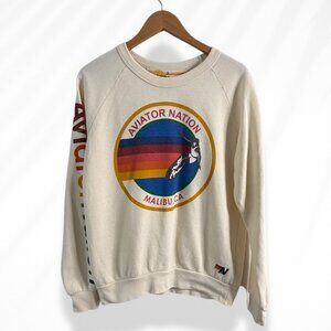 Aviator Nation Ivory Malibu CA Pullover Crewneck Sweatshirt Size Small